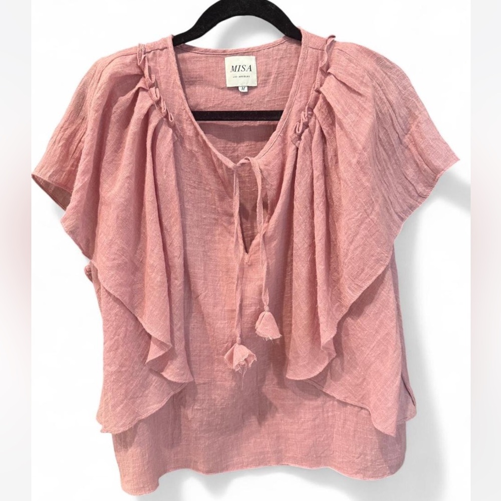 MISA Pink Ruffle Blouse